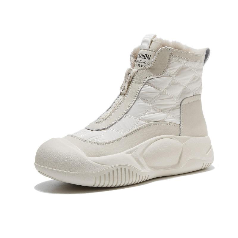 2025 Winter Genuine Leather Shoes Women Snow Boots Non-slip Height Increasing 4.5cm Warm Women Ankle Boots Black White