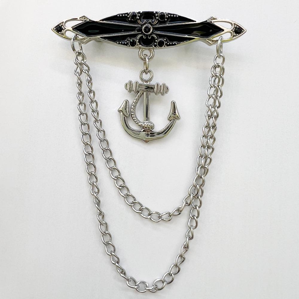 Anchor Alloy Rhinestone Brooch Pin British Style Suit Elegant Tassel Chain Lapel Pins for Men Women Fashion Jewelry Accessories