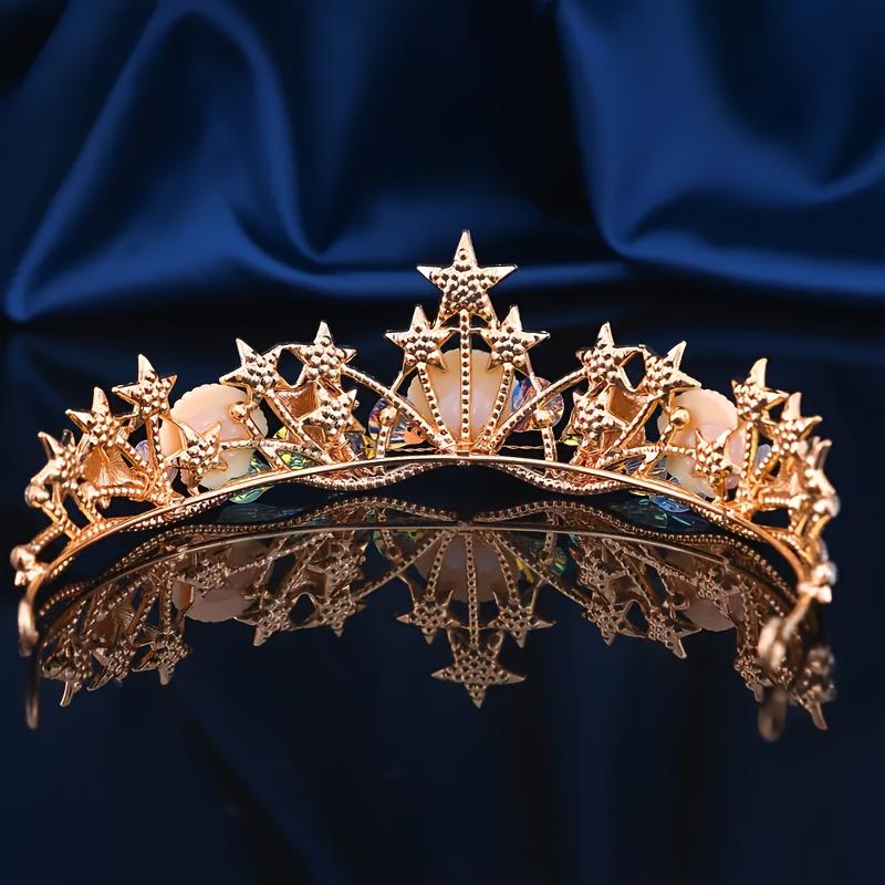 Fish Scale Shell Crown Hair Accessory, Star Shaped Design Banquet Accessory, Sparkling Hairstyle Party Headpiece, Exquisite
