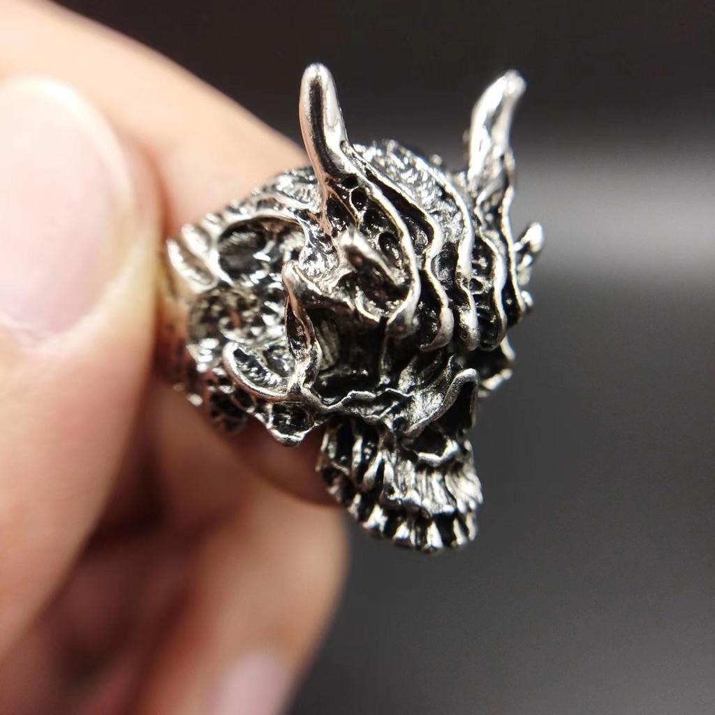 Trendy Fashion Hip-hop Black Warrior Hannya Mask Ring Men's Versatile Jewelry