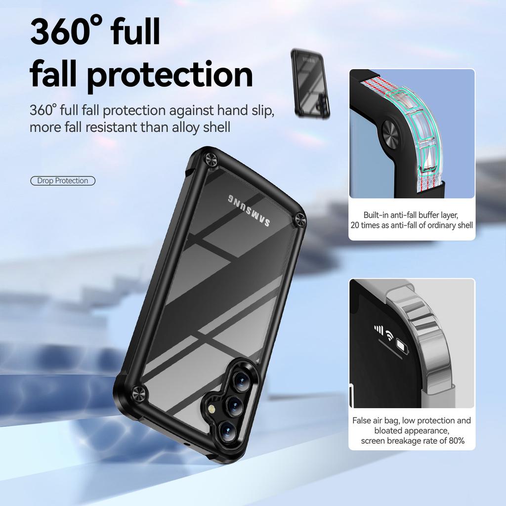 For Samsung Galaxy A15 4G/5G Phone Case Hybrid PC+TPU Back Cover with Alloy Lens Frame