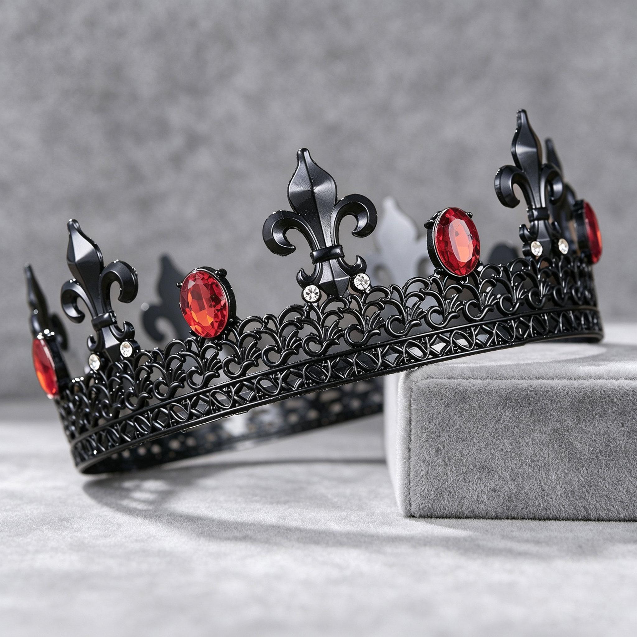 Pánska zlatá korunka s kryštálom Fleur-de-lis - Vintage kráľovská filigránska tiara pre ženícha, svadbu, ples, cosplay, Halloween, narodeninovú oslavu gray