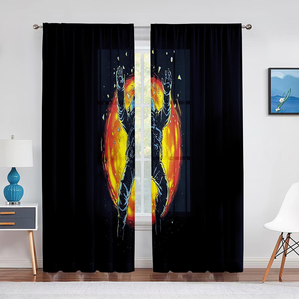 Тюлевые шторы с плавающим астронавтом в космосе и туманностью для гостиной — фото 10