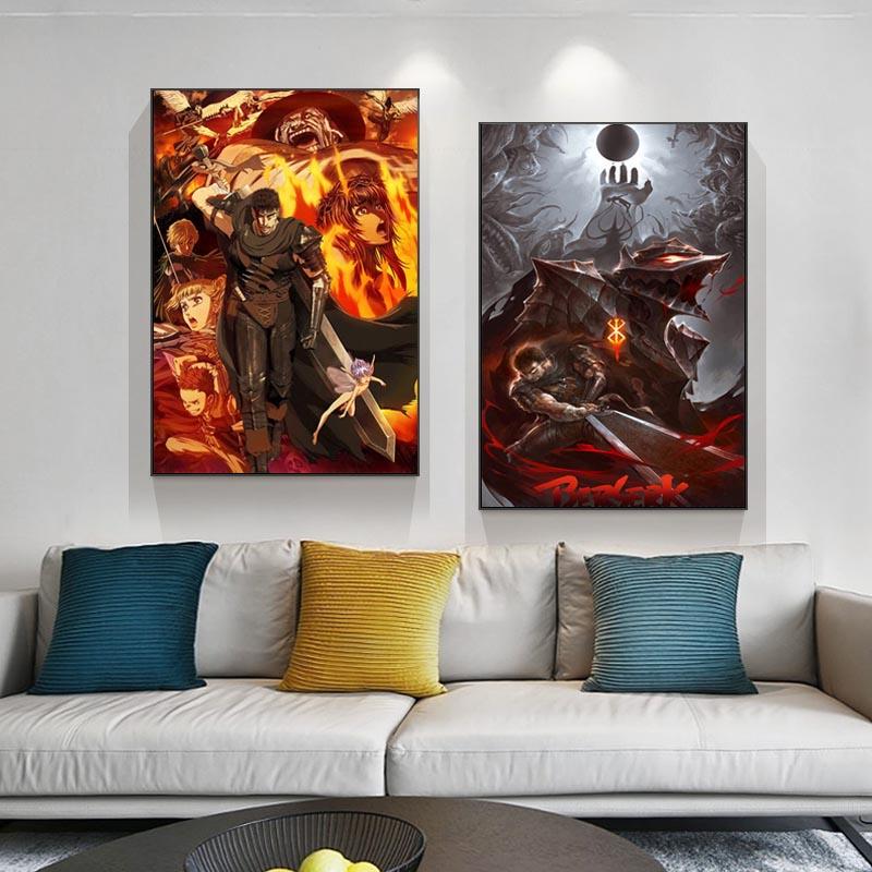 Japonský anime plakát Kentaro Miura Mad Warrior a tištěná nástěnná malba na plátně