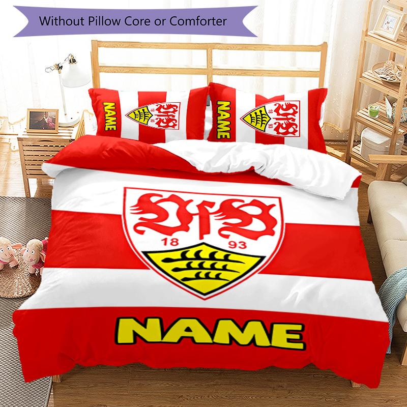 3pcs Custom Name VfB Stuttgart Bedding Set Duvet Cover Closure Includes 1 Duvet Cover & 2 Pillowcases for All Seasons Bedroom Decor