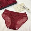 Elegant French Red Lace Low-Waist Thongs: Sexy & Festive Women's Wedding Panties