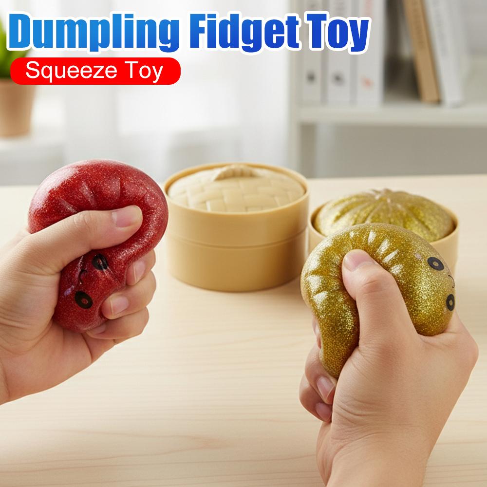 Glitter Dumpling Fidget Toy Kawaii Bun with Food Steamer Stretchy Desk Toys Squeeze Dough Ball Glitter Bun Dumpling Fidget Toy