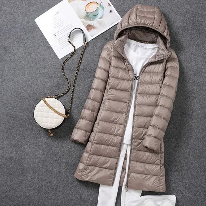 2026 Fall and Winter New Light Down Jacket Women In Long White Duck Korean Version of the Lightweight Windbreaker Thin Jacket Removable Cap Warm Coat