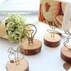 Vintage Pastoral Wooden Crafts Creative Round Wood Wrought Iron Clip Notes Folder Postcard Holder DI