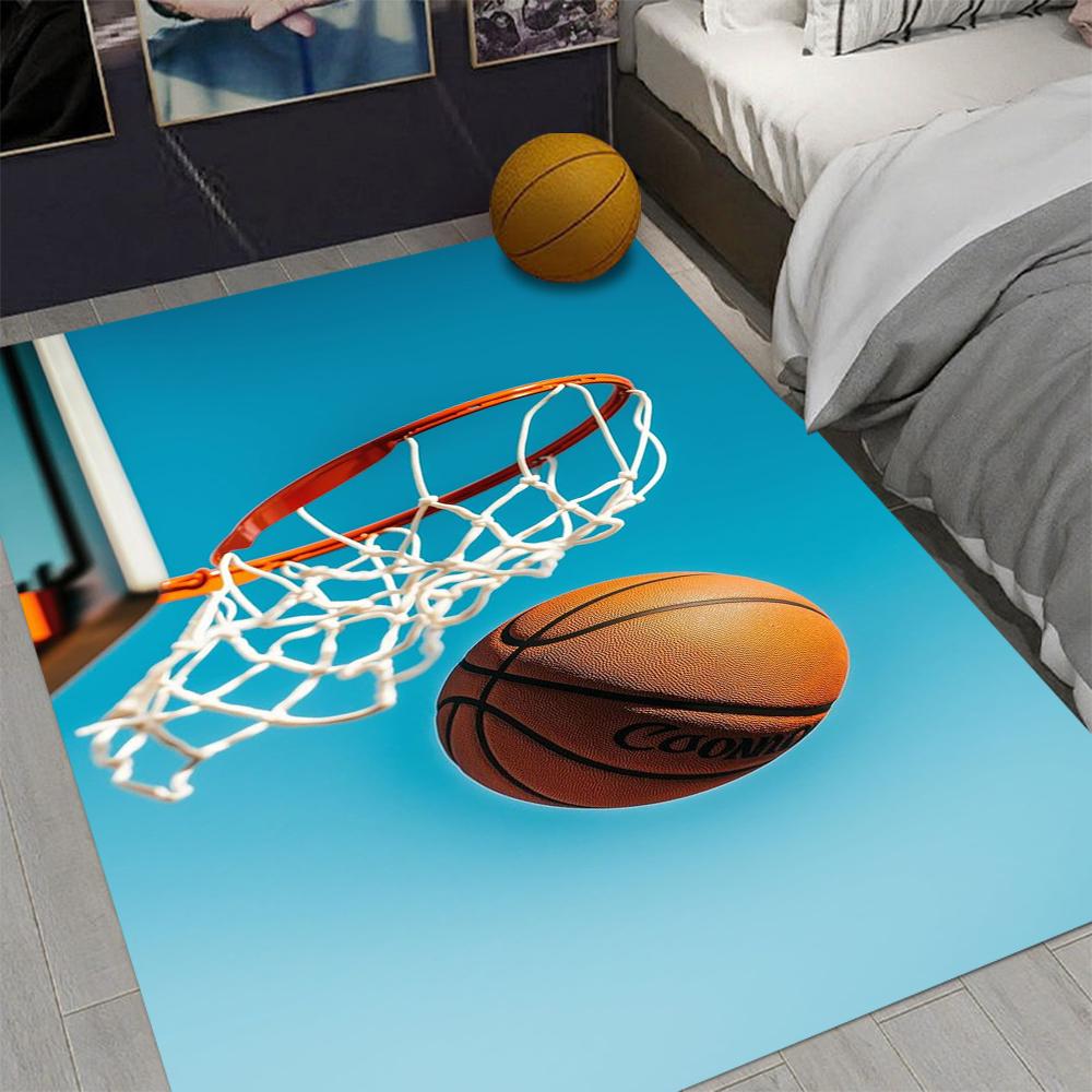 Sports Basketball Theme Carpet Basketball Hoop Pile Shooting Scene Court Patterns NonSlip Rug For Bedroom Game Room Decor