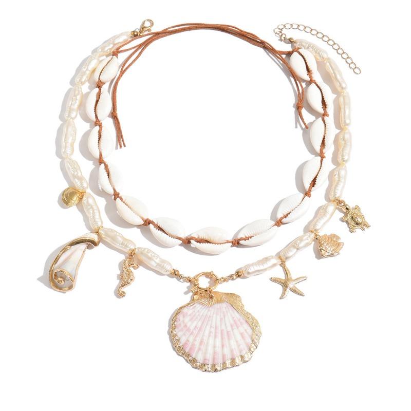 Bohemian shell necklace niche irregular resort style layered starfish imitation pearl collarbone chain