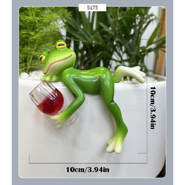 Funny Drinking Frog Statue Flower Pot Hugger Resin Hanging Frog Figurine Planter Pot Decorations for Home Garden Fence Balcony Patio Lawn Yard