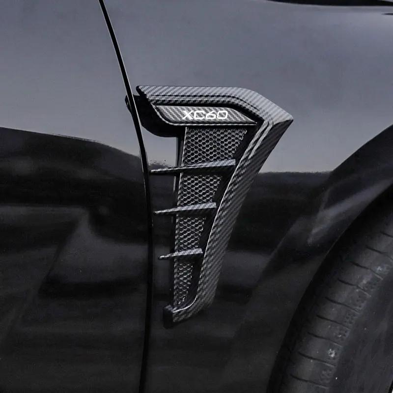 Černá karbonská boční větrací mřížka blatníku auta, otvor pro přívod vzduchu, 3D mřížka, samolepicí kryt, úprava pro Volvo XC60, autodoplňky