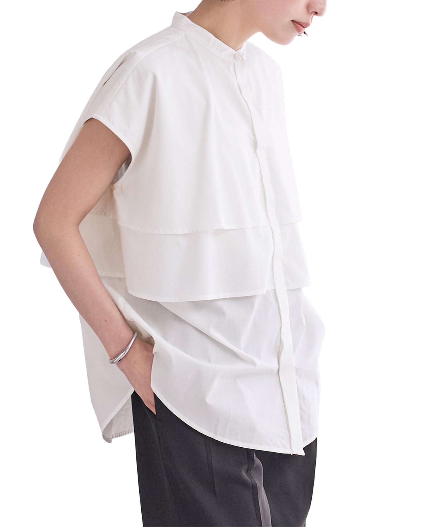 

Yours Band Collar Layered Design Shirt BFXU1829 Medium White Women s белый