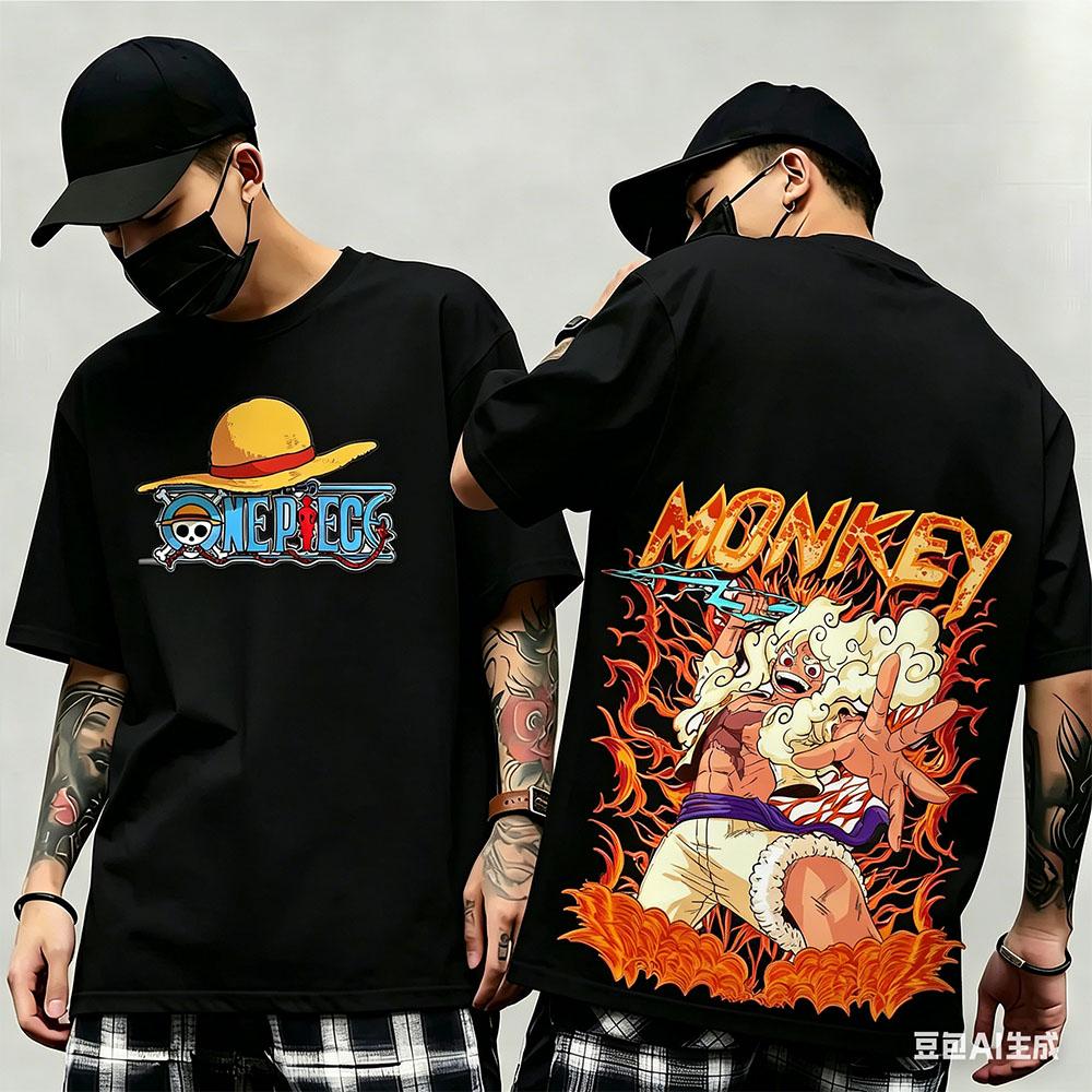 Summer New Arrival One Piece Pattern Tshirt unisex anime print casual shortsleeved fashionable streetwear top Y2K style