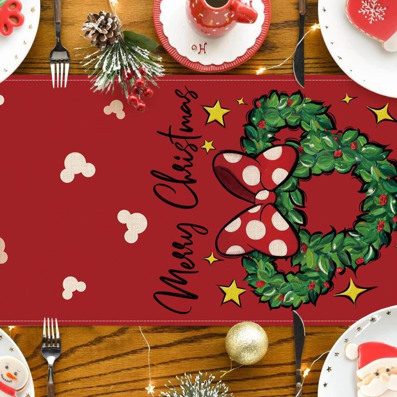 Festive Christmas Table Runner & Placemats Set - Cute Cartoon Print Heat-Resistant Coasters for Party Decor