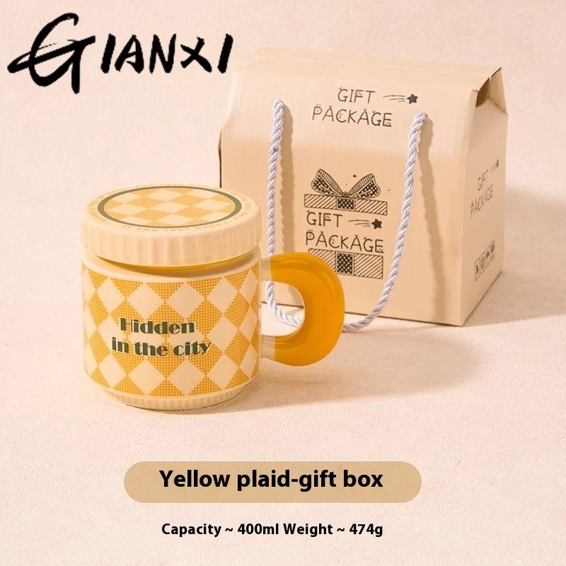 

Винтажная керамическая кружка, пара чашек с крышкой, высокий уровень внешнего вида, офисная большая емкость, кофейная чашка, чашка для воды, подарочная коробка 400ml