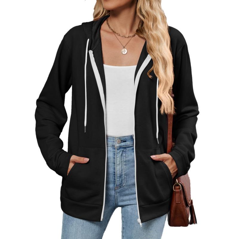 Women S Long Sleeve Hooded Sweatshirt With Zipper Pockets Casual Top
