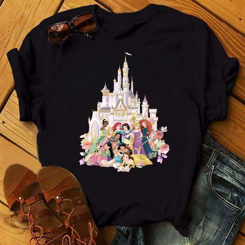 Funny Summer Disney Villains Printed Women T Shirts Round Neck Y2k Clothes Cartoon Graphic T Shirts 90s Female Tops Tees