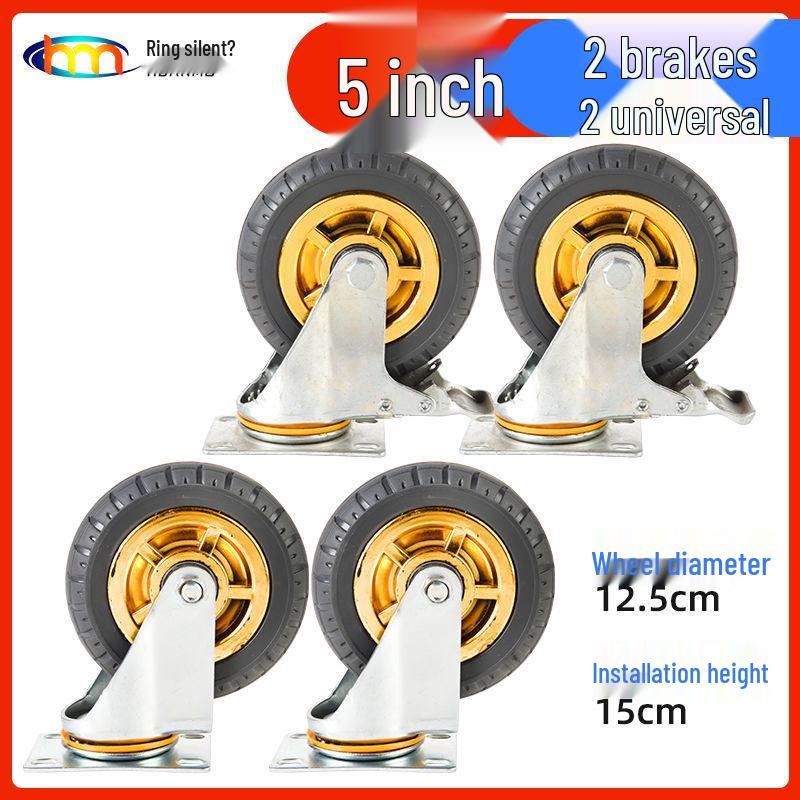 Schwerlast-Gummi-Lenkrollen mit Bremse - Doppelt gelagert, Größen 3/4/5 Zoll