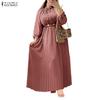 ZANZEA Women Casual Round Neck Solid Color Long Sleeve Loose Dress