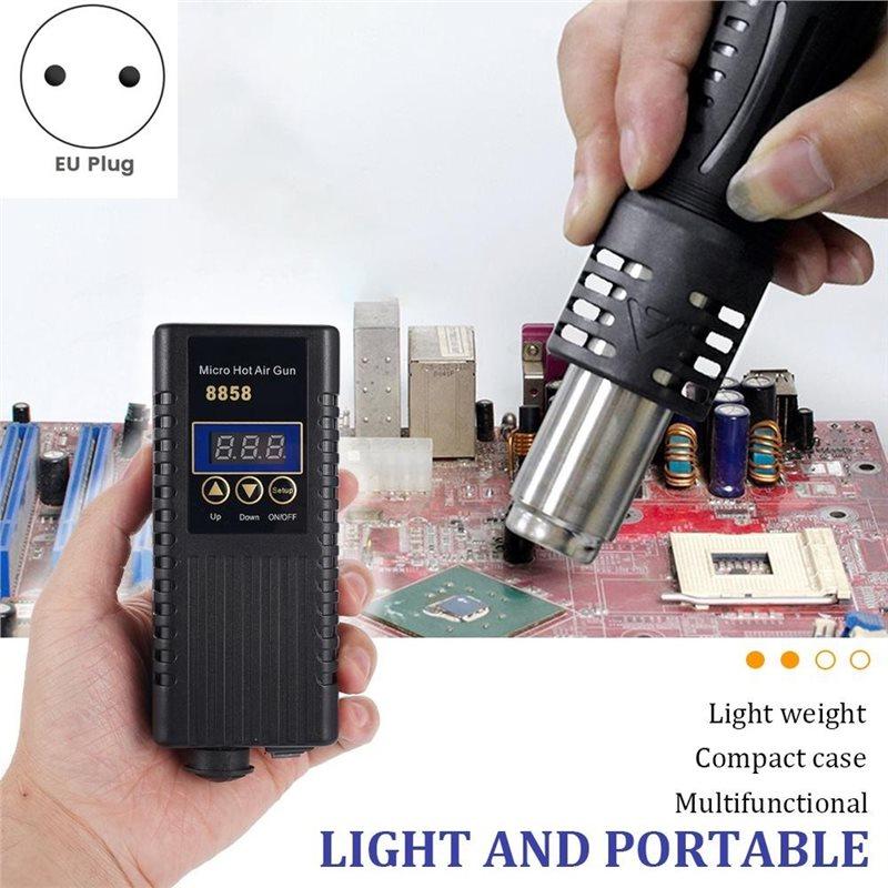 AT19-1Set Hot Air Rework Station, LCD Digital Display Soldering Hot Air Guns, Portable Mini Rework Dryer-Type Solder EU Plug