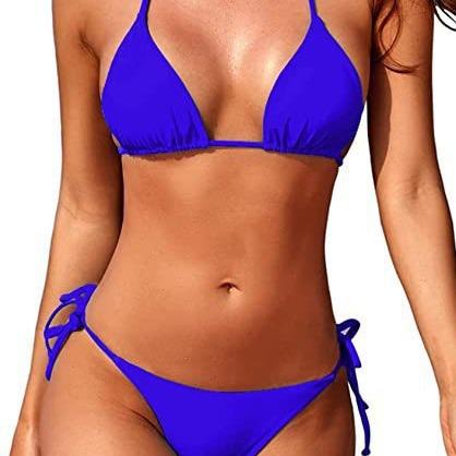 Internet celebrity hit style solid color three-point bikini beach swimsuit