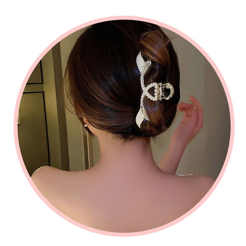 2 Pieces of Pearl Double Fishtail Grip Clip Shark Clip Large Hair Accessories