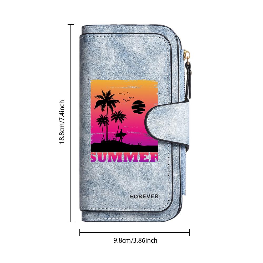 Retro Summer Beach Pattern Long Wallet Fashion Large Capacity Multi Slot Card Holder Zipper Purse