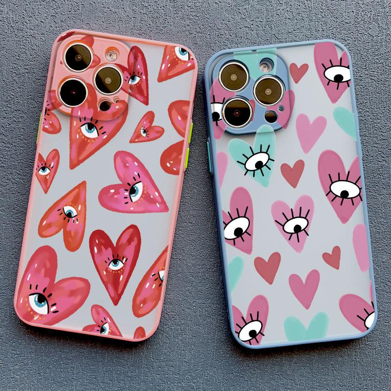 Fashion Lucky Love Heart Evil Eye Print Phone Case for IPhone 16 11 12 13 14 Pro Max Mini 15 14 7 8 Plus SE2 X XR XS Back Covers