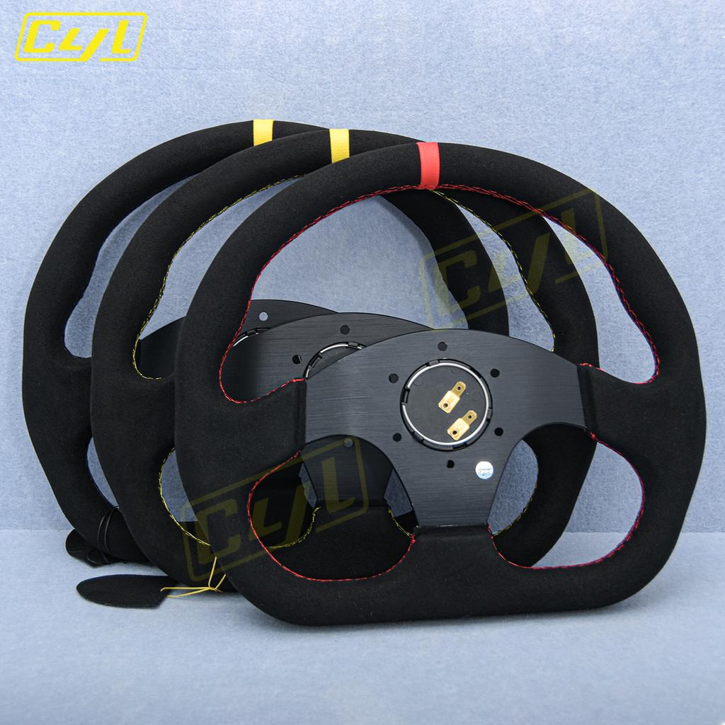 JDM D Shape Racing Suede Leather Steering Wheel Universal Modified Car Sports Drifting Steering Wheel