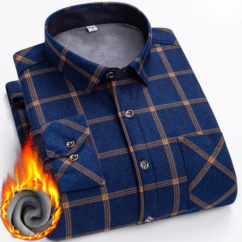 Men's Plaid Long-Sleeve Shirt, Thickened and Non-Iron, Perfect for Casual or Business Wear in Autumn and Winter