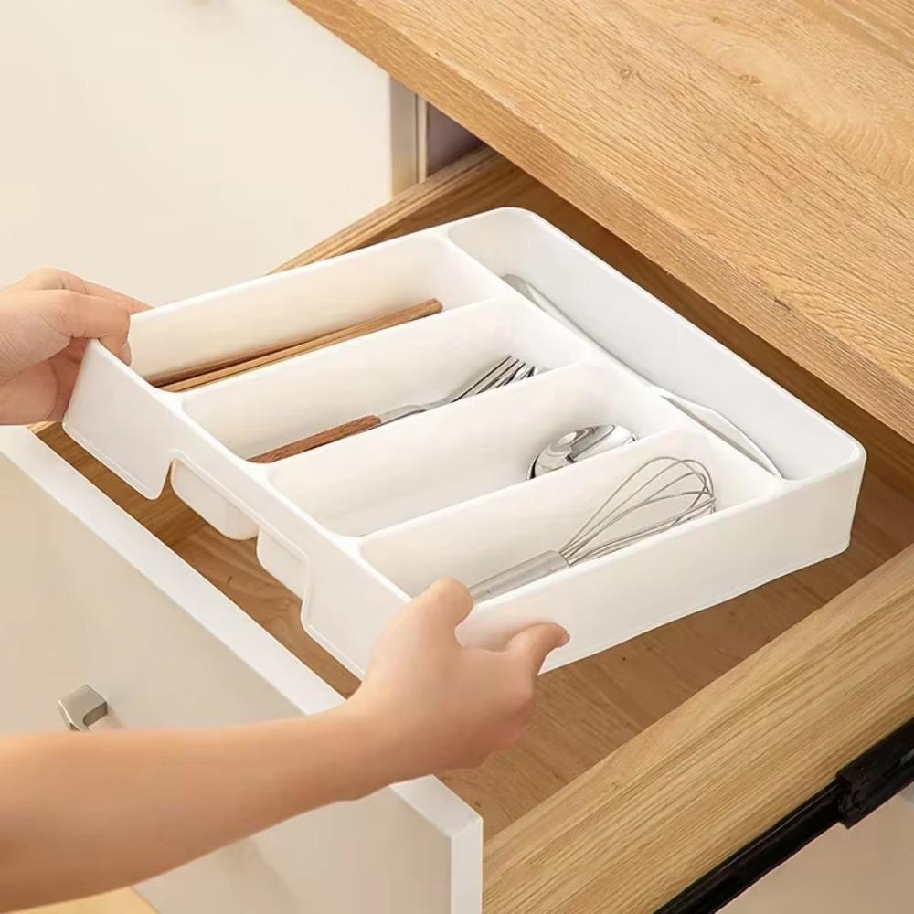4/5 Compartment Cutlery Tray Rectangle Kitchen Drawer Organizer for Spoon Fork Separation Easy-Clean Home Storage Box Decorative