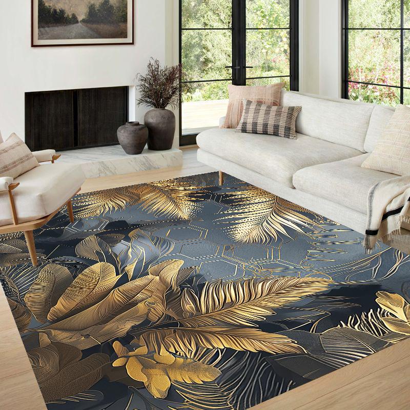 3d Golden Modern Carpet in The Living Room Leaf Patterns Room Decor Home Mats Machine Washable Large Area Rugs for Bedroom Ins