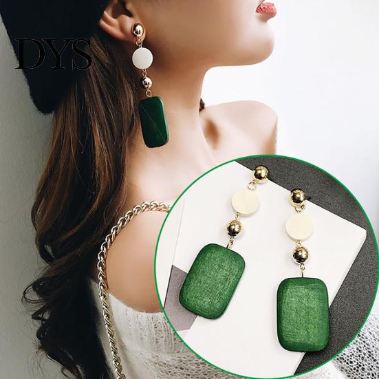 Statement DIY Wooden Geometric Square Round Dangle Jewelry Women Retro Earrings