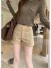 Women's 2025 Retro Suede Wide-Leg Shorts - Casual Winter Bootcut with Large Pockets