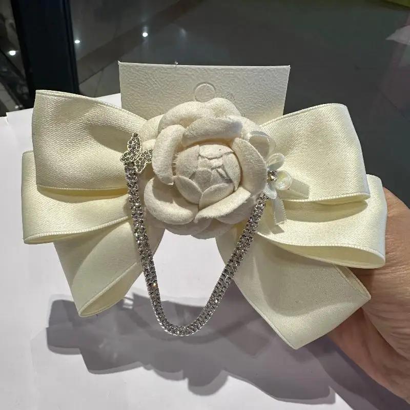 

Temperament Sparkling Rhinestone Chain French Camellia Multi-layer Bow Hair Clip Ladies Headwear Hair Accessories белый