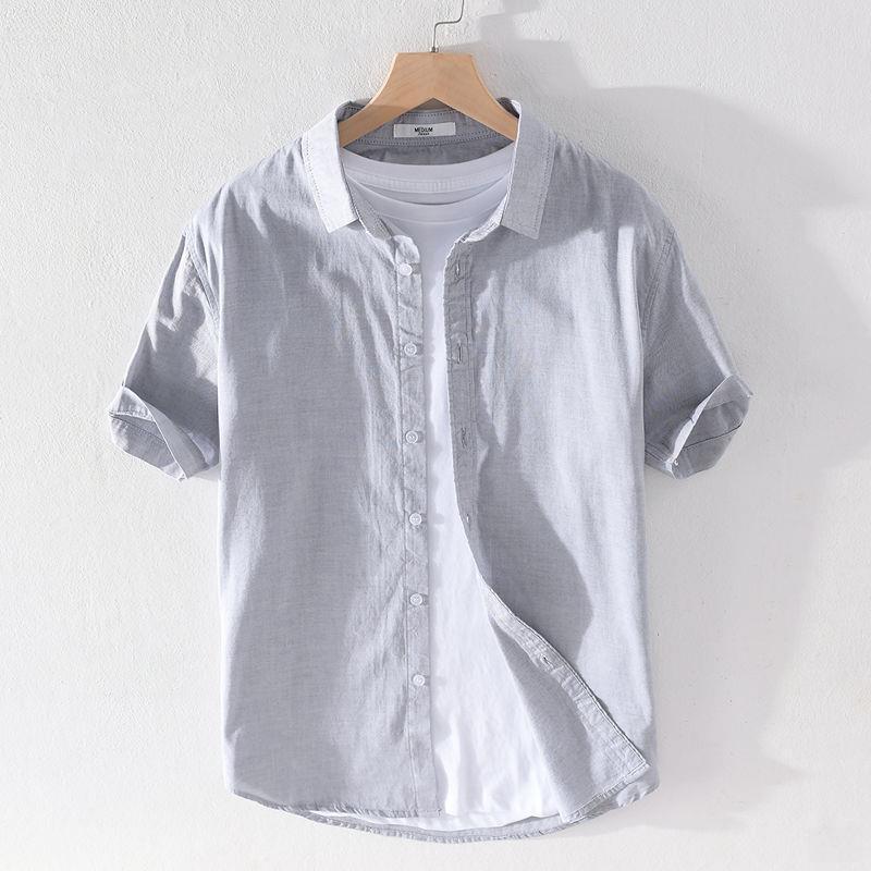 Men's Summer Loose-Fit Cotton Linen Shirt - Japanese Style, Casual Short Sleeve
