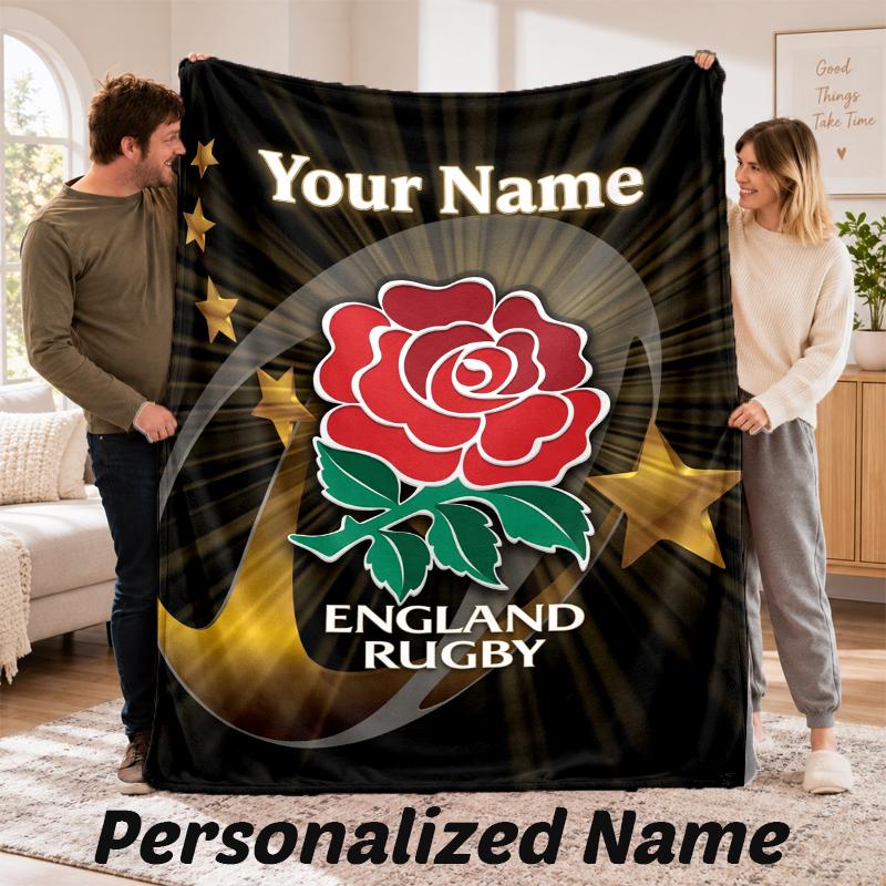 England Rugby Personalized Flannel Blanket Custom Name Text Soft Throw Blanket Home Decor