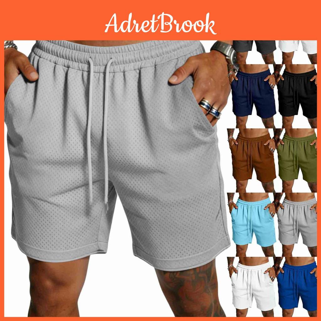 Drawstring Shorts Men Mesh With Waist Relaxed Fit Breathable Athletic Shorts With Side Pockets For Everyday Wear Sports Gym Training