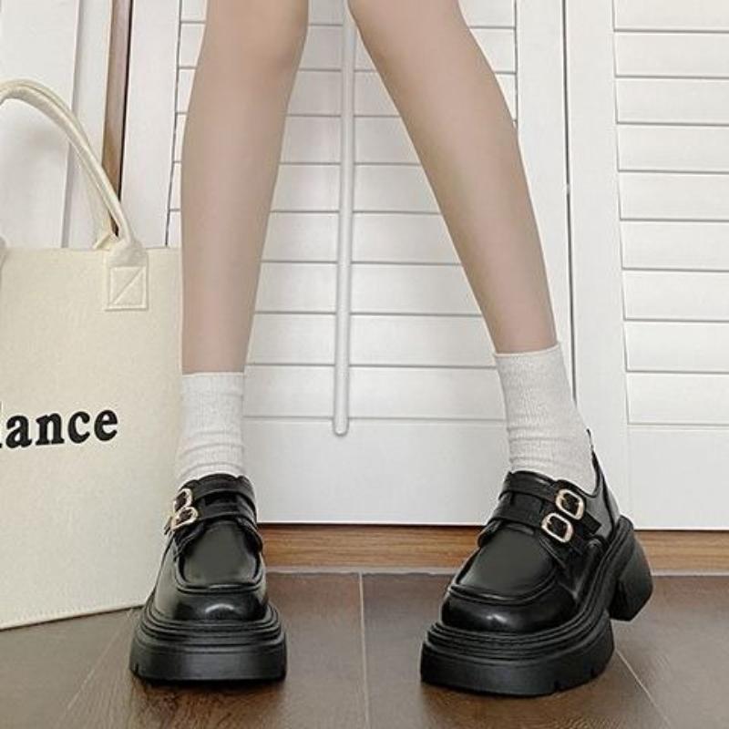 Vintage British Style Black Mary Jane Loafers Women's 2025 New Height Increase Trendy Versatile Loafers Fashion Shoes