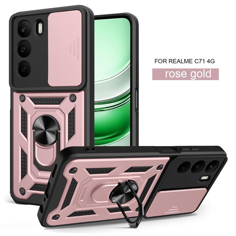 For Realme C71 4G Case Slide Camera Protect Armor Phone Case For OPPO Realme C71 C 71 RealmeC71 Magnet Holder Ring Cover