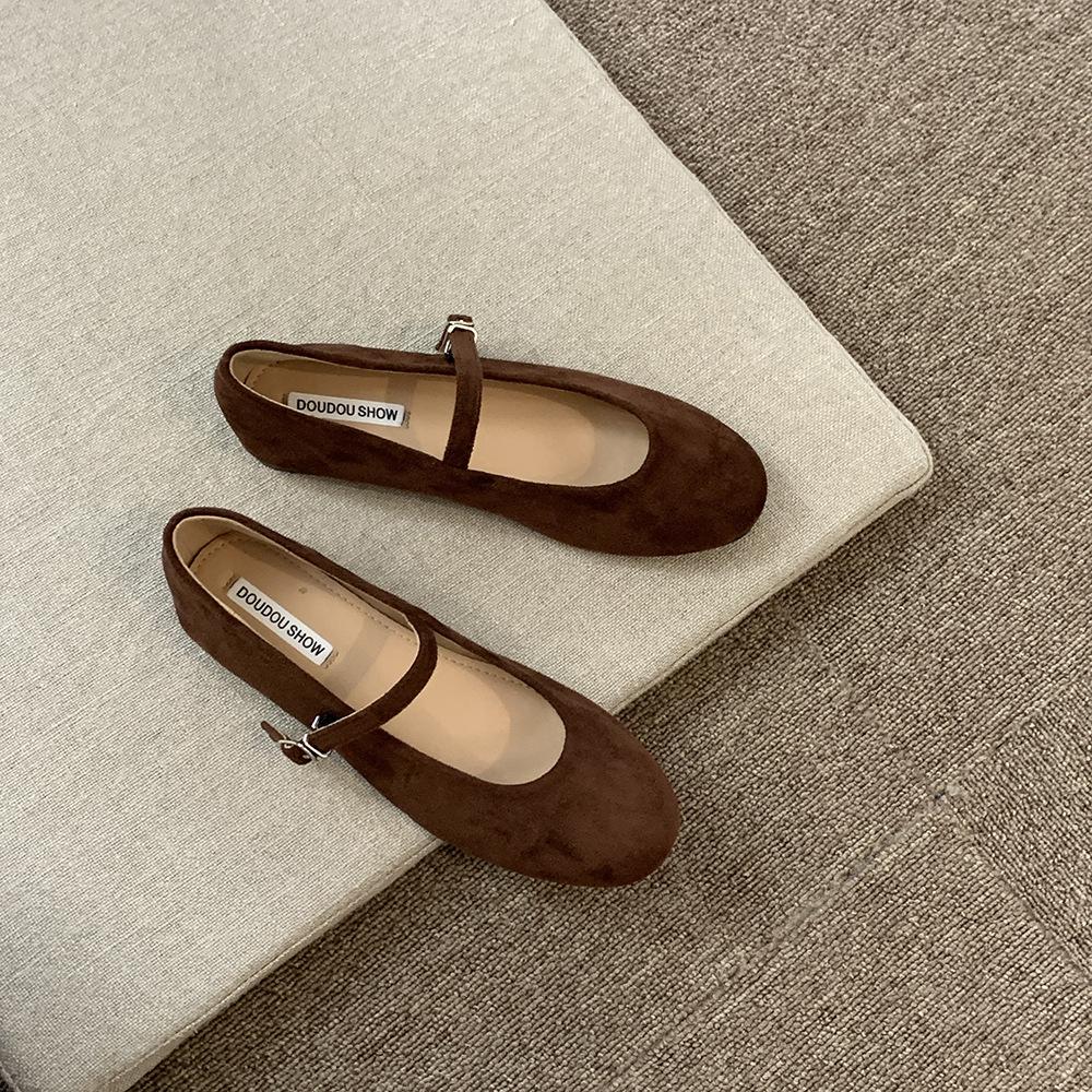Mode Elegante Damen Schuhe mit runder Zehenpartie Barfuß Samt Mary Jane Schuhe Damen Tägliche Büro Slipper Slip-On Damen Ballerinas