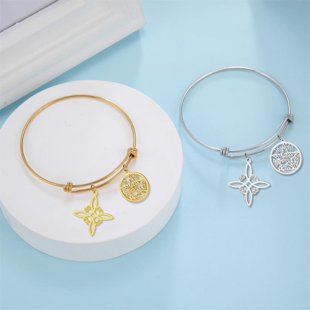 Witch Knot Bangles Adjustable Stainless Steel Pentacle Tetragrammaton God Name Bracelet Double Protection Amulet Jewelry