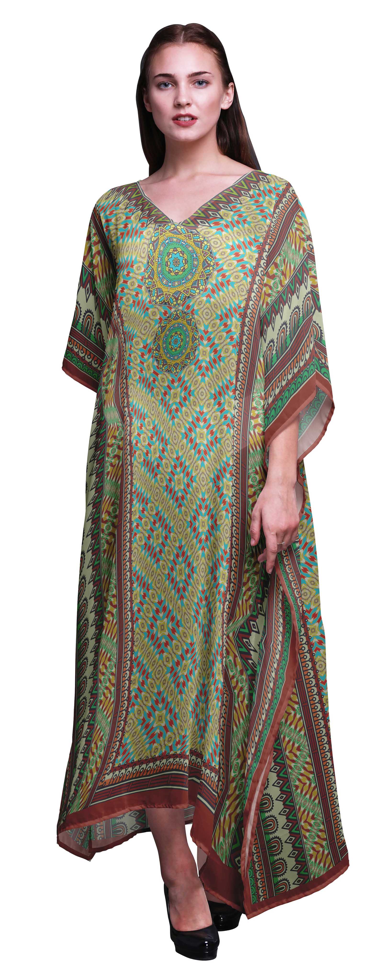 

Phagun Індійський традиційний етнічний жіночий довгий пляжний кафтан Beachwear Bikini Coverup Maxi XL-3X бірюзові зелений колір