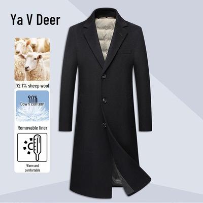 Yalu Men's Slim Fit Long Wool Blend Overcoat with Detachable Down Liner