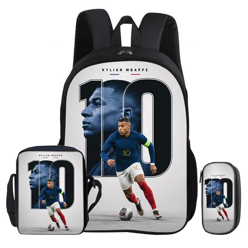 Backpack 3Pcs Set M-Mbappe Bookbag Football Star Shoulder Bag Pencil Bags Child Mochila Sports Schoolbag Kids Gift Rucksack