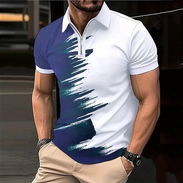 New summer T-shirts, printed short-sleeved polo shirts, casual loose-fit T-shirts and zip-up tops for men S тёмно-синий