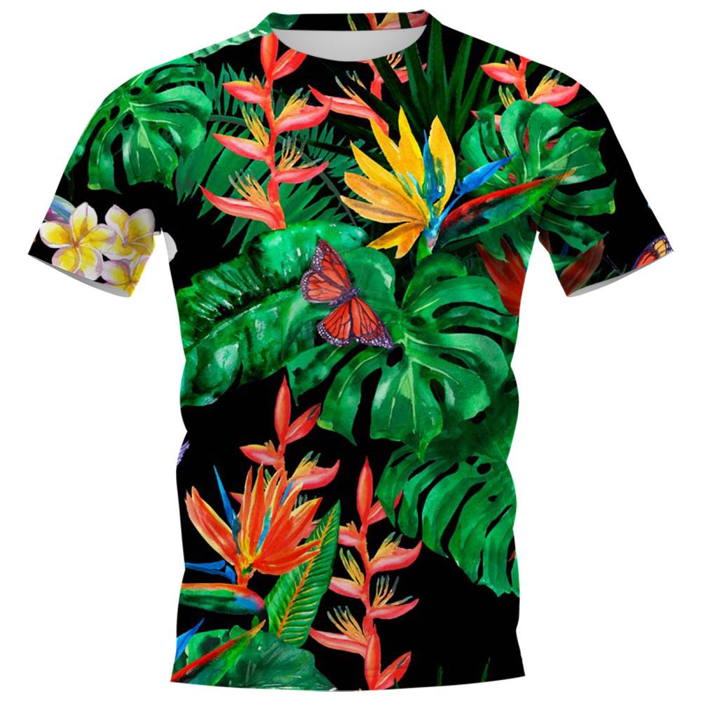 

Summer Round Neck 3D Hawaiian Tropical Plant Leaf Flower Print Top Fashionable Casual Short Sleeved Men s T-shirts 6XL