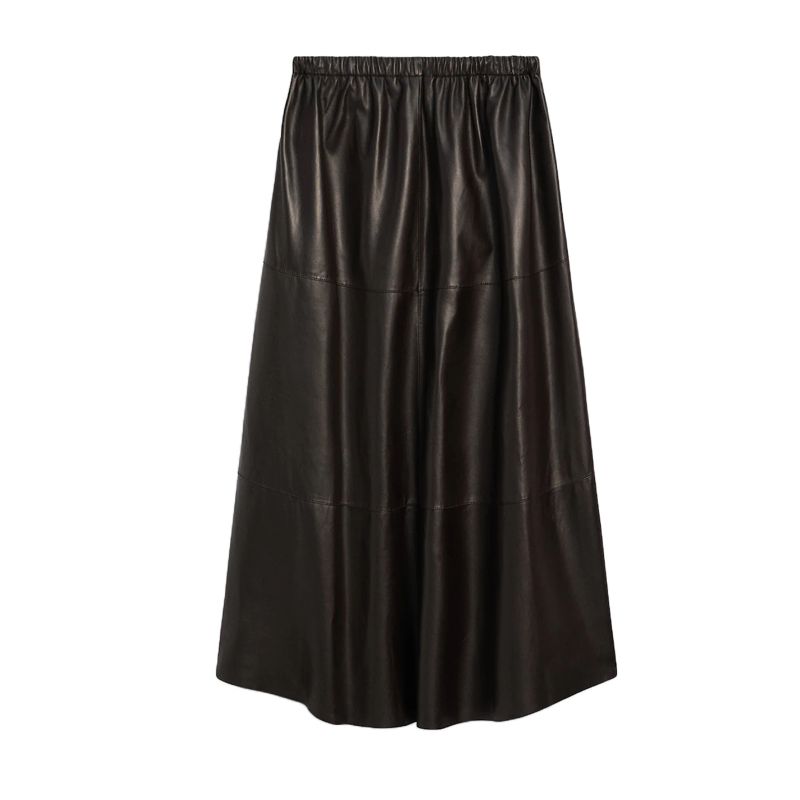 Spring New Women's Clothing Fashion Elegant Brown Fancy Poly Urethane Leather Mid Length Long Length Skirt 5308838